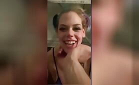Dirty slut throats cock and gets slapped in the face