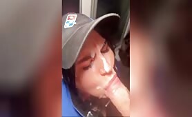 Dominos girl getting a big load dumped on her face